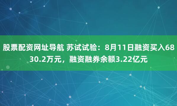 股票配资网址导航 苏试试验：8月11日融资买入6830.2万元，融资融券余额3.22亿元
